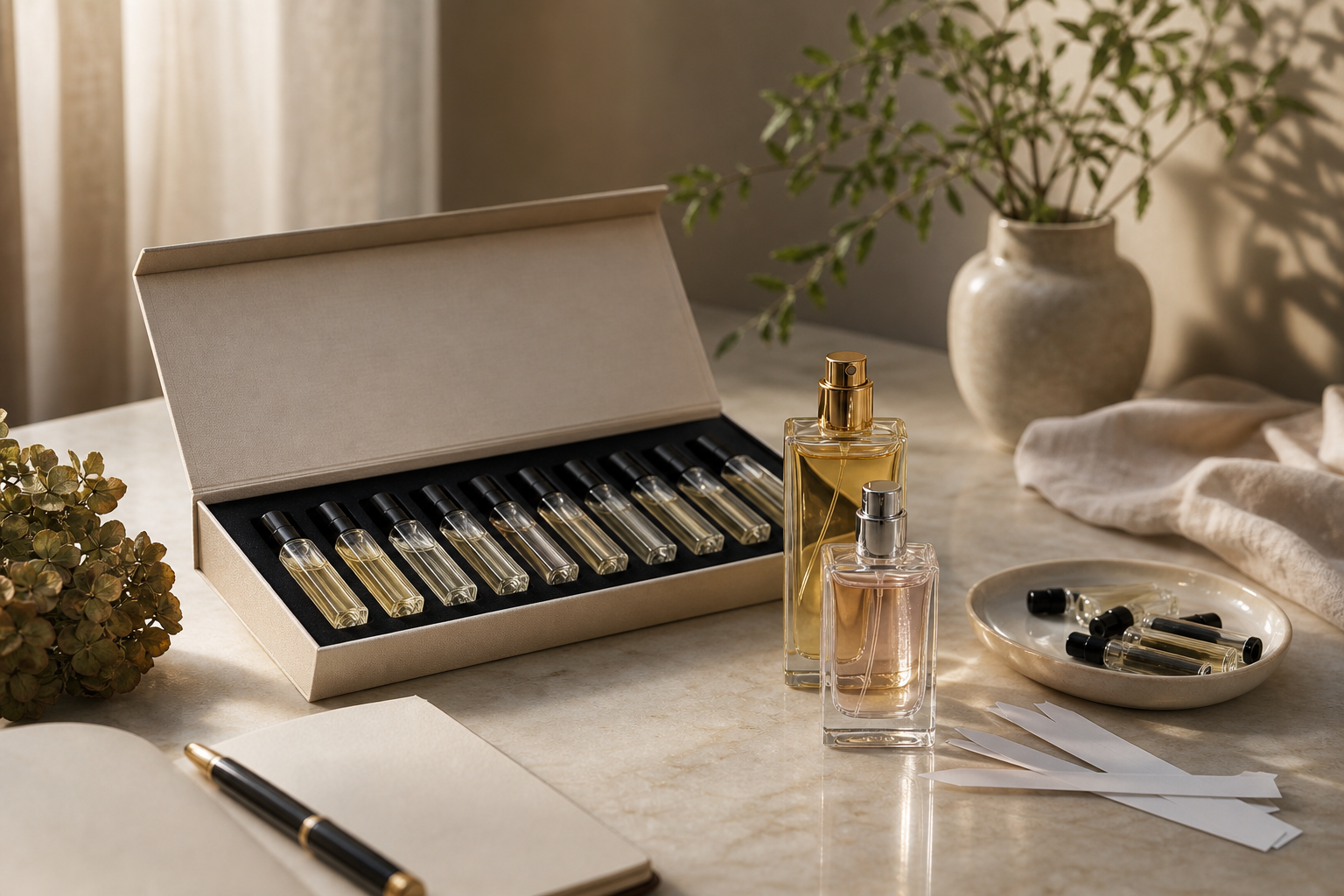 Fragrance layering guide using discovery and sample sets