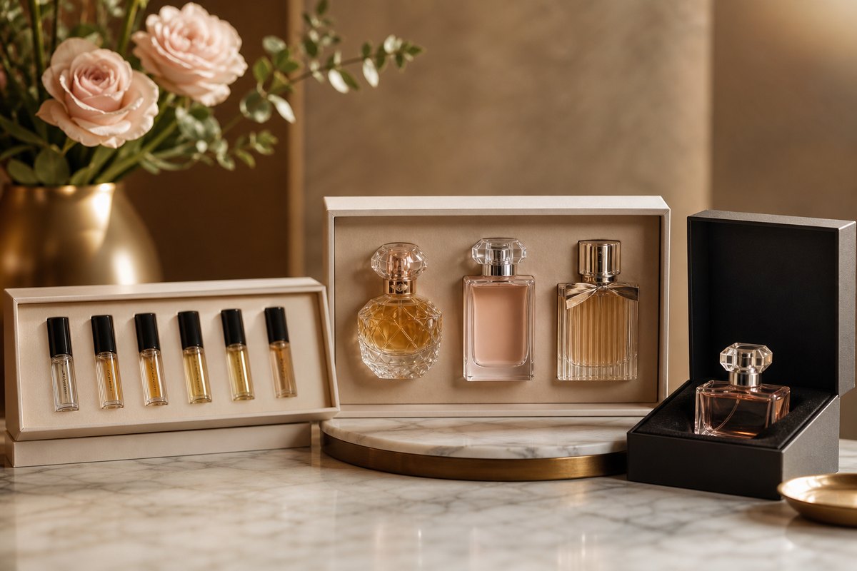 Designer perfume sets compared: discovery, gift or full bottles